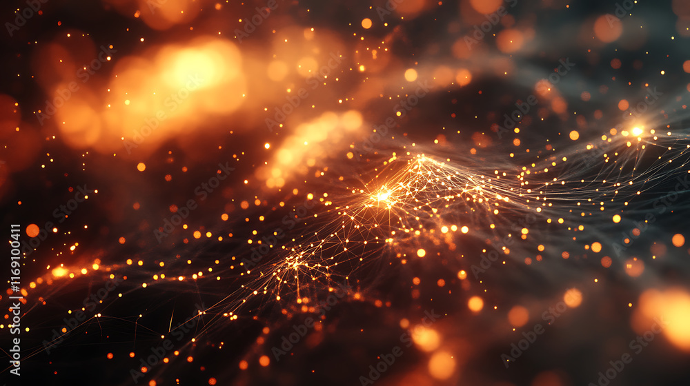 Poster dynamic light waves and particles abstract background digital art energetic environment close-up vie