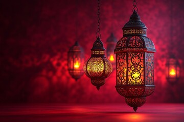 Obraz premium Beautiful Ramadan Lantern with Warm Glow and Decorative Ornaments