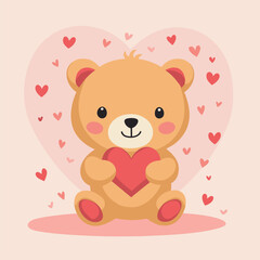 Adorable bear holding a heart with a cheerful expression, perfect for Valentine's Day celebration and love-themed designs