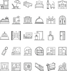 Hotel Amenities Icons Rooms, Services, and Building Features