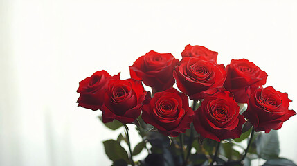 Naklejka premium A stunning bouquet of red roses, perfect for romantic occasions like anniversaries, Valentine's Day, or weddings. Captures beauty and love in a serene setting.
