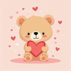 Adorable bear holding a heart with a cheerful expression, perfect for Valentine's Day celebration and love-themed designs