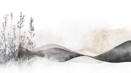 Neutral pastel botanical abstract landscape, 16:9