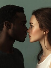 Fototapeta premium Affectionate romantic interracial black and Caucasian couple in love