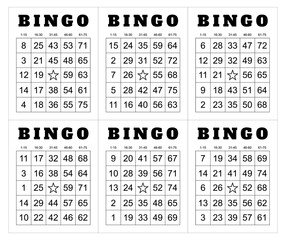 Bingo card random numbers printable template set. Vector illustration simple bingo card design.