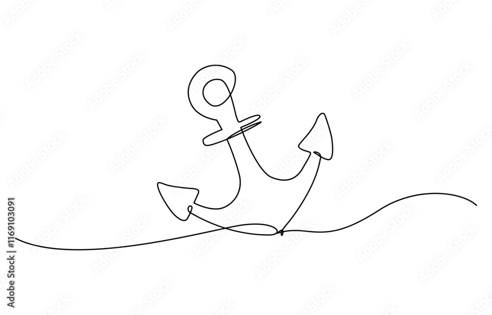 Poster continuous line drawing of sea anchor. one line drawing background, continuous line drawing of sea a