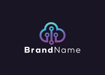 Minimalist abstract cloud technology logo template