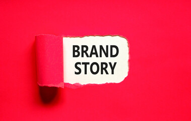 Brand story branding symbol. Concept words Brand story on beautiful white paper. Beautiful red...