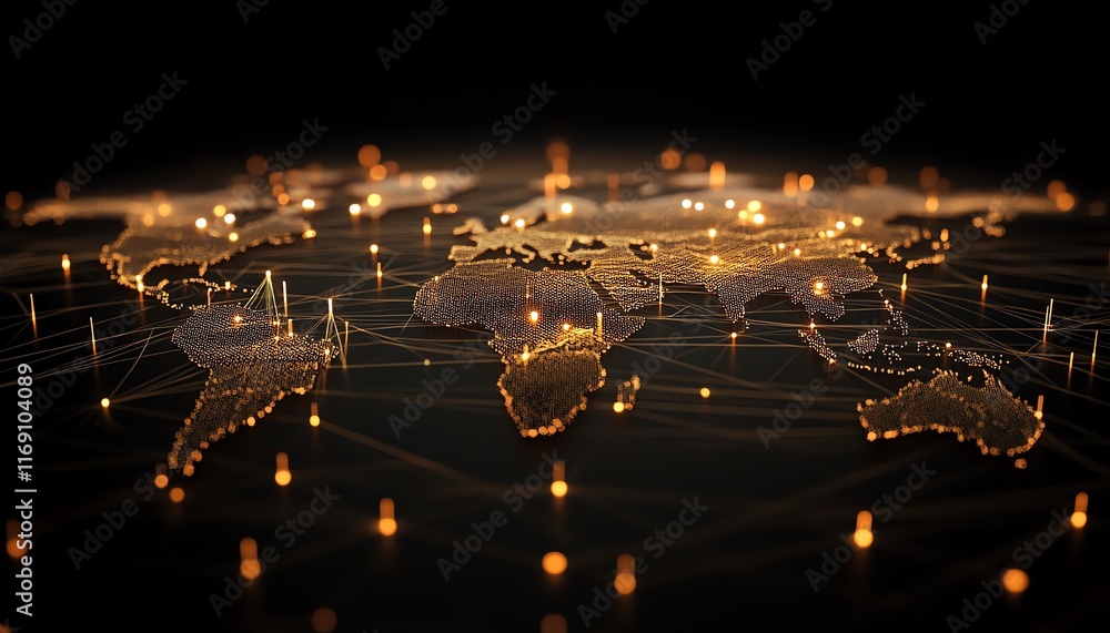 Poster 3d global network with digital nodes and lines connecting people around the world, illustrating glob