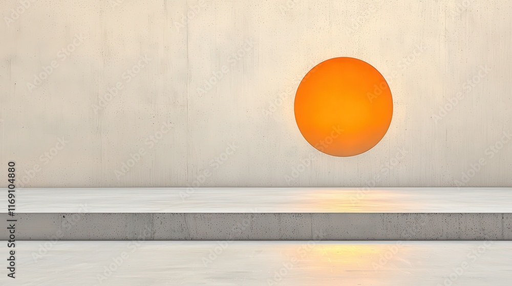 Aufkleber minimalistic abstract scene with orange circular element against beige background and smooth surface