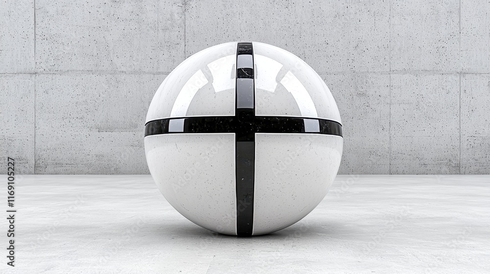 Poster glossy sphere with black cross design on monochrome background ideal for modern art and design proje