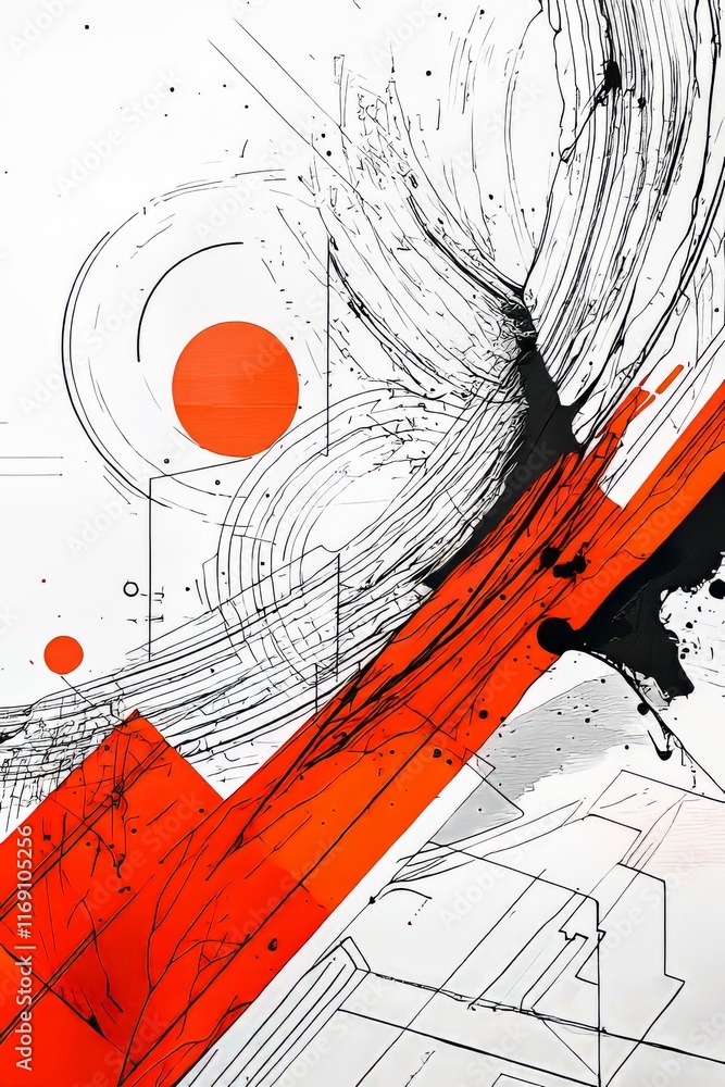 Poster dynamic abstract art with bold colors and lines