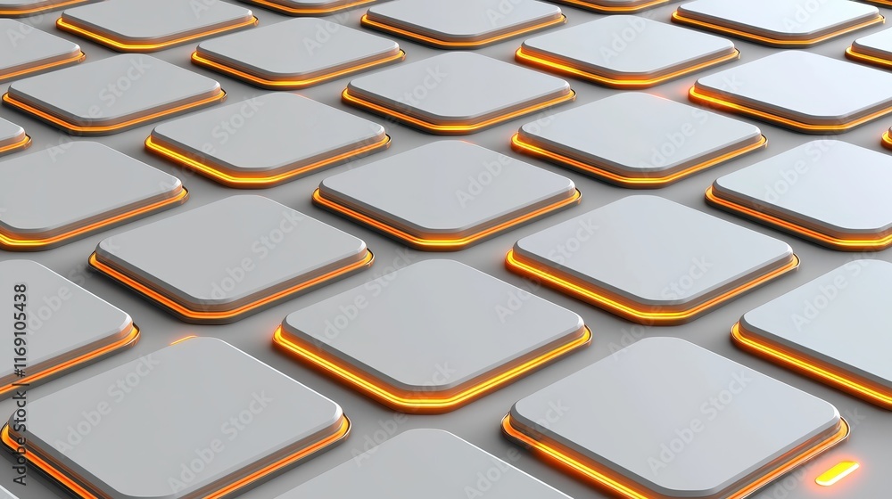 Aufkleber modern abstract background with orange neon edges on flat white square tiles in geometric pattern