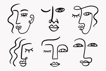 Abstract one line drawing woman face portrait logo