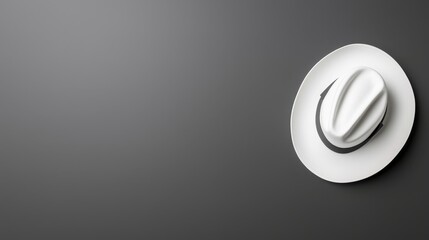 Elegant White Hat on Smooth Gray Background with Soft Light and Minimalist Aesthetic Touch