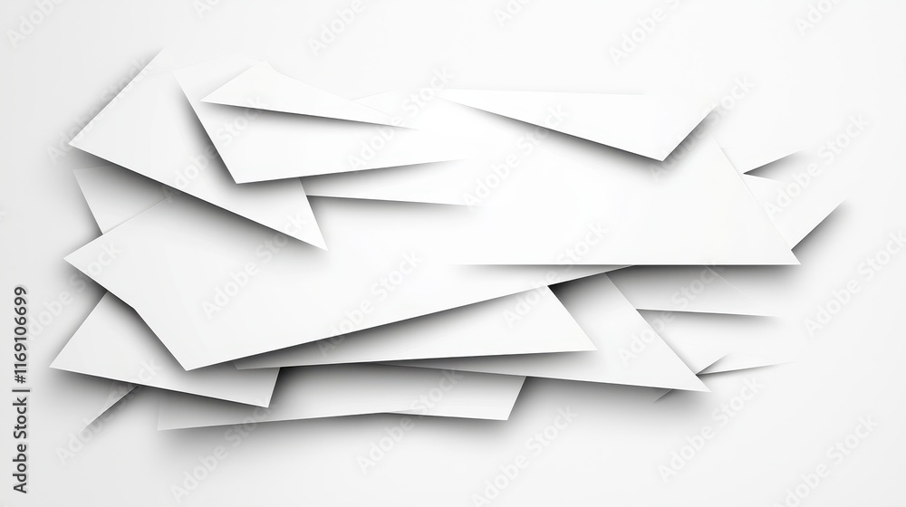 Poster abstract composition of overlapping white paper sheets on a clean surface for creative design templa