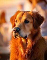 Obraz premium Happy golden retriever on the beach 