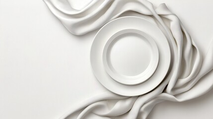 Elegant White Plate on Soft Fabric Background for Minimalist Dining Table Setting Inspiration