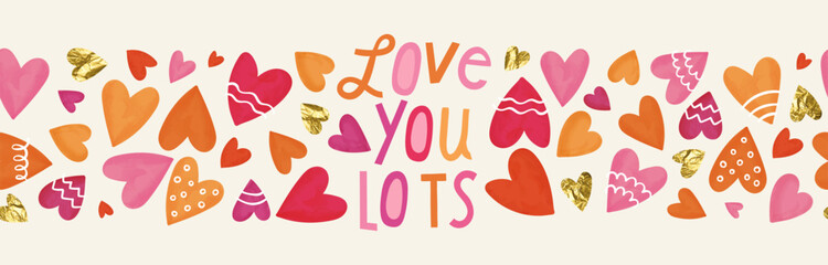 Cute hand drawn hearts seamless pattern, lovely romantic background, great for Valentine's Day, Mother's Day, textiles, wallpapers, banners  - vector design