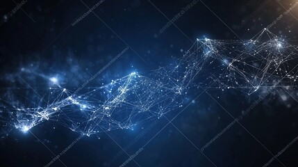 An abstract representation of data flowing through cyberspace. Features interconnected lines and nodes forming a complex network on a dark background.