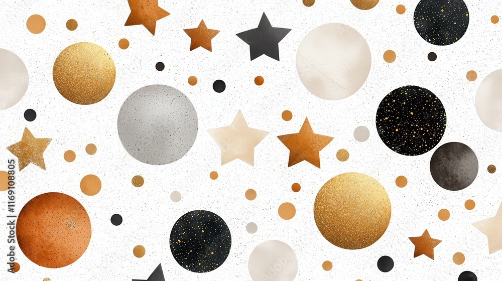 Poster abstract celestial pattern with colorful planets and stars on a white background for design inspirat