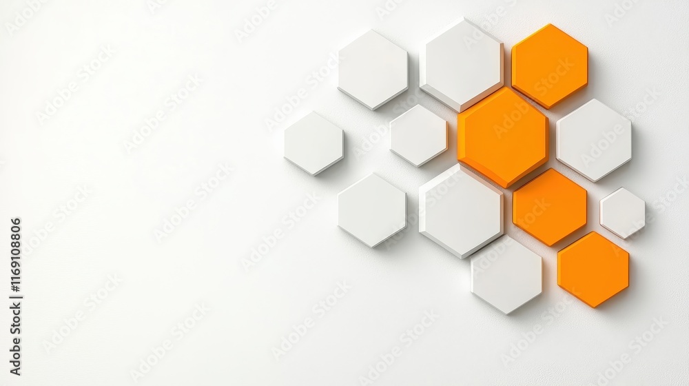 Aufkleber geometric hexagonal shapes with a pop of orange color on a white background for creative design
