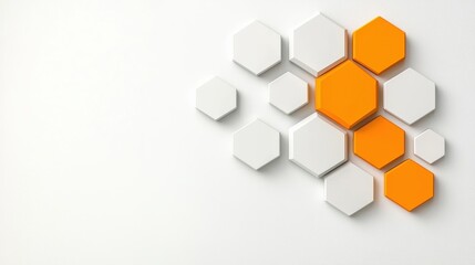Geometric Hexagonal Shapes with a Pop of Orange Color on a White Background for Creative Design