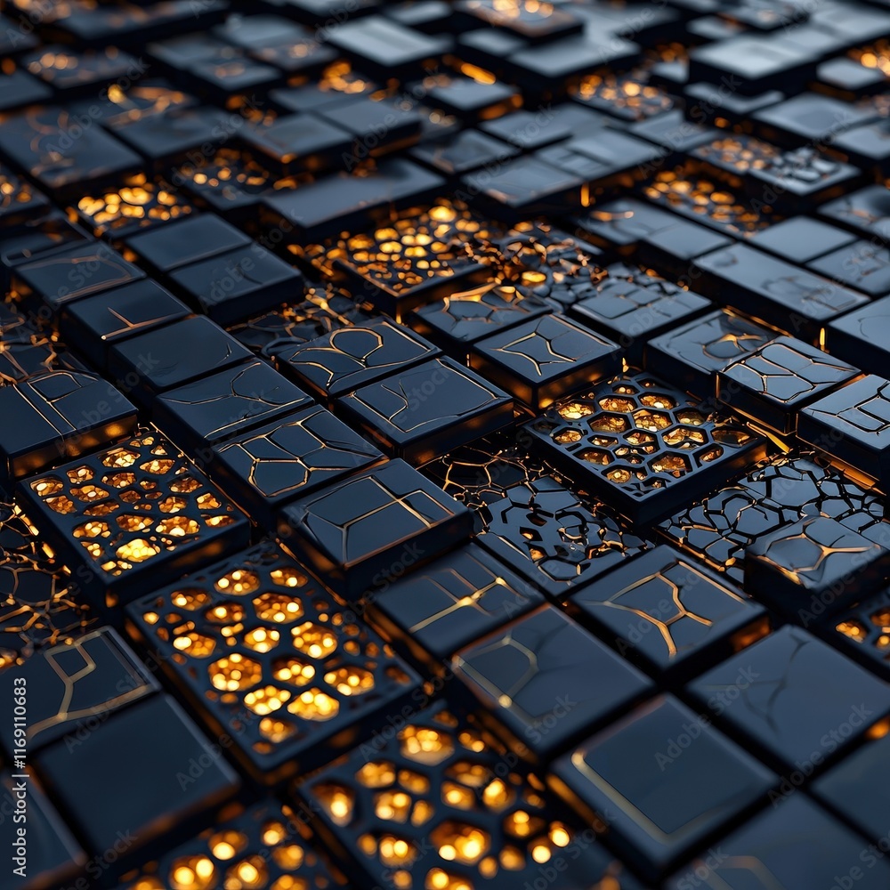 Poster ceramic tiles with intricate molecular patterns glowing from within