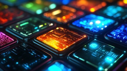 A mobile app development company ad with glowing phone screens and digital UI designs