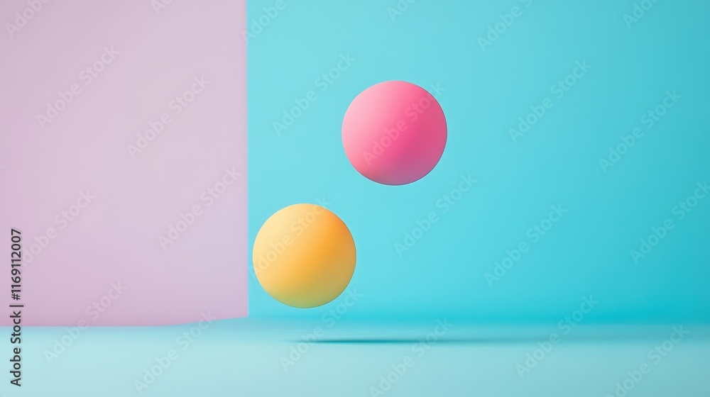 Poster playful three dimensional colorful orbs floating in bright minimalist background