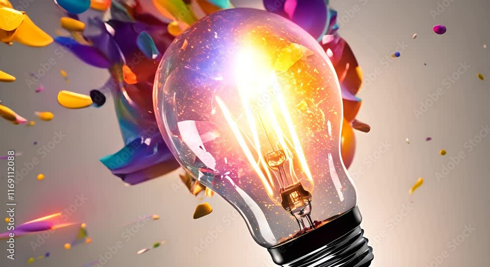 Aufkleber creative colored light bulb explosion with shards and paint a creative idea think different concept 