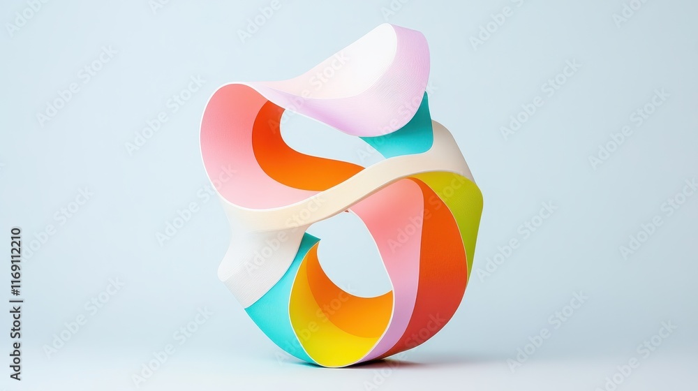 Poster playful dynamic three-dimensional abstract sculpture with colorful curves and soft shapes