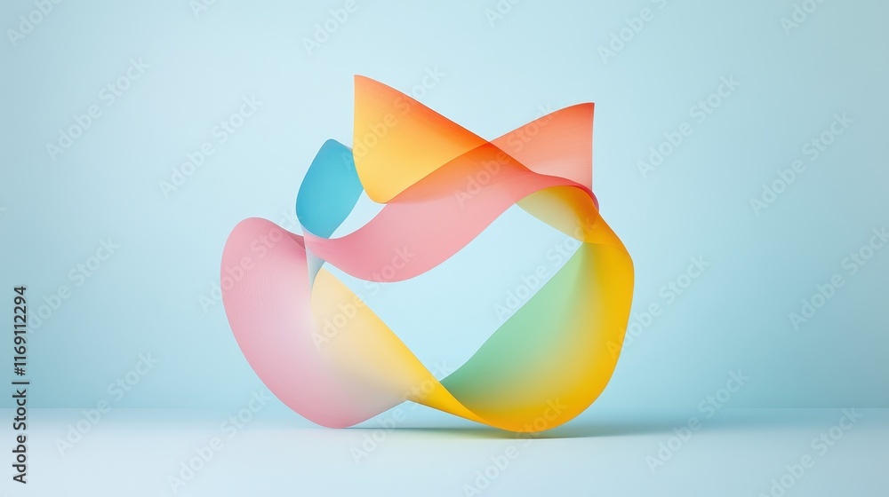 Aufkleber playful and dynamic three-dimensional shapes in soft pastel colors for design and creative projects