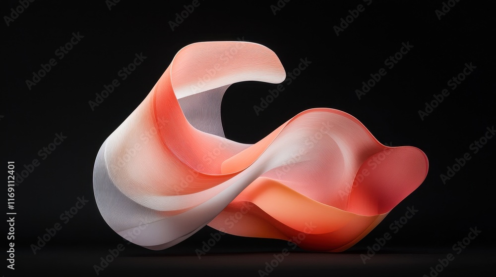 Poster vibrant and playful three-dimensional artwork featuring organic forms and smooth curves in soft tone