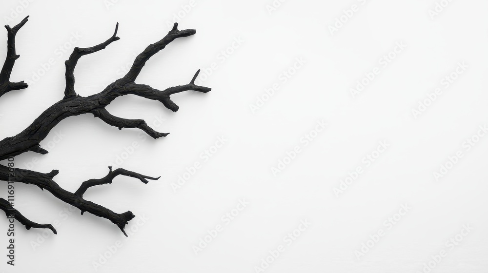 Poster abstract black branch on a white background, creating a minimalist and artistic composition