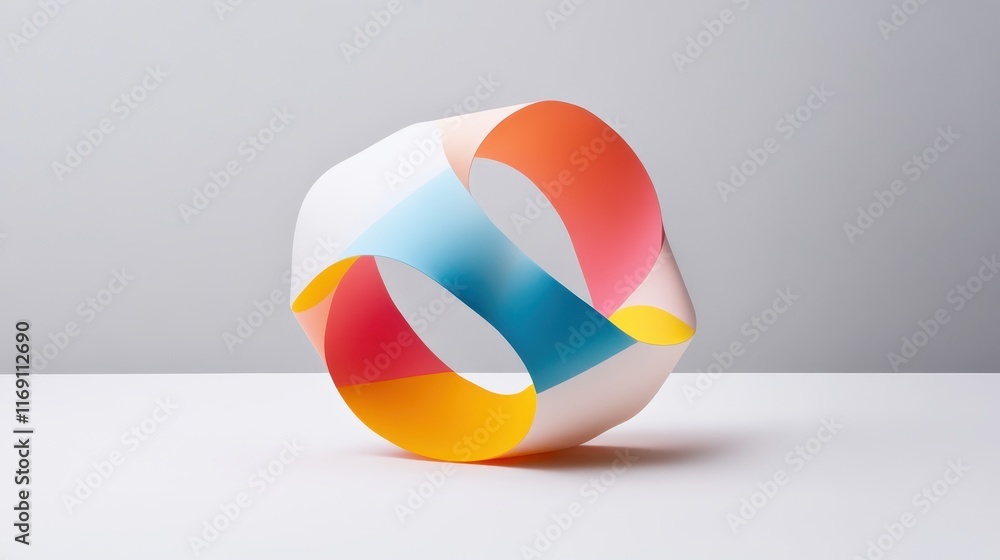 Poster dynamic and playful three-dimensional sculpture with vibrant colors and curves