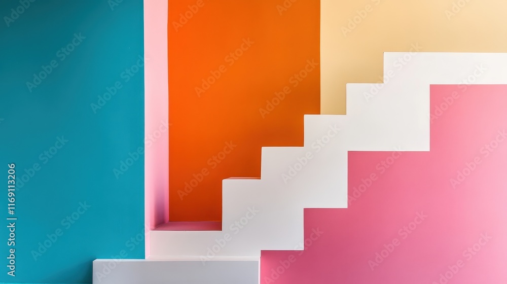 Poster vibrant three-dimensional geometric shapes with bold color palette and unique design elements