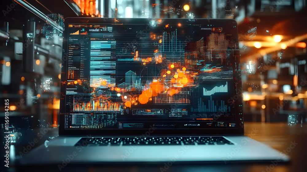 Aufkleber an infographic displaying complex data on a laptop screen.
