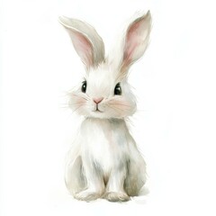 Obraz premium Cute white rabbit sitting calmly, showcasing soft fur and expressive eyes in a whimsical illustration