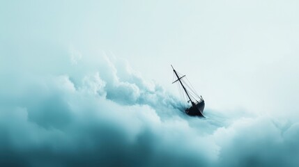Fototapeta premium Ship in Stormy Weather Facing Tipping Danger Amidst Dark Clouds and Turbulent Waves