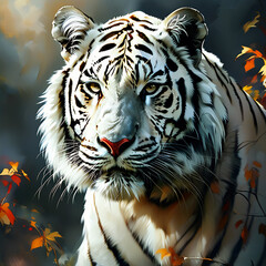 White tiger, hunt in nature. 