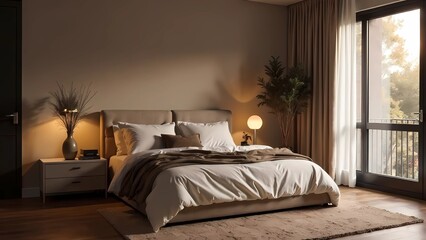 Cozy winter home interior with knitted blankets and pillows