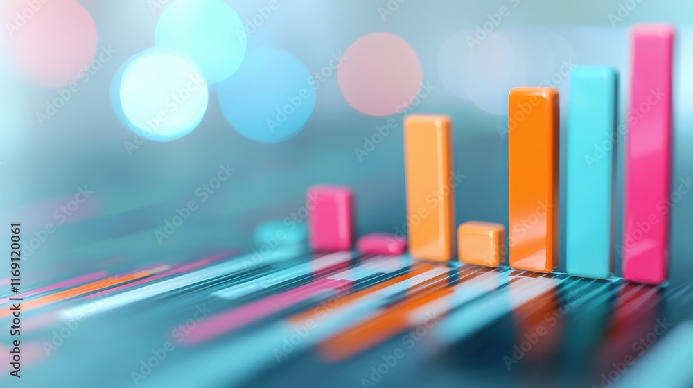 Poster inputting data into a computer spreadsheet for analysis with colorful bar graphs and digital backgro