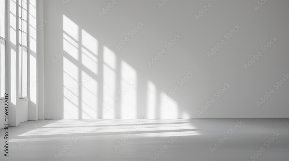 Poster sound reverberating through a large empty room with natural light and shadow play