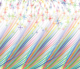 Abstract background with multicolored lines and stars.