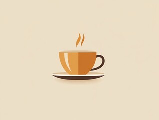 Obraz premium A minimalist illustration of a steaming cup of coffee made with smooth vector lines. The cup is placed centrally on a light beige background. The color scheme uses earthy browns and creamy whites.