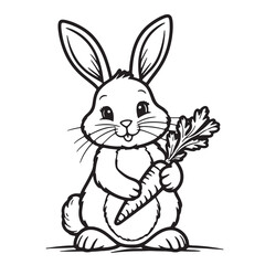 Rabbit Eating Carrot Clip Art Black on a Transparent Background
