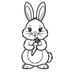 Rabbit Eating Carrot Clip Art Black on a Transparent Background
