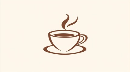 Obraz premium A minimalist illustration of a steaming cup of coffee made with smooth vector lines. The cup is placed centrally on a light beige background. The color scheme uses earthy browns and creamy whites.