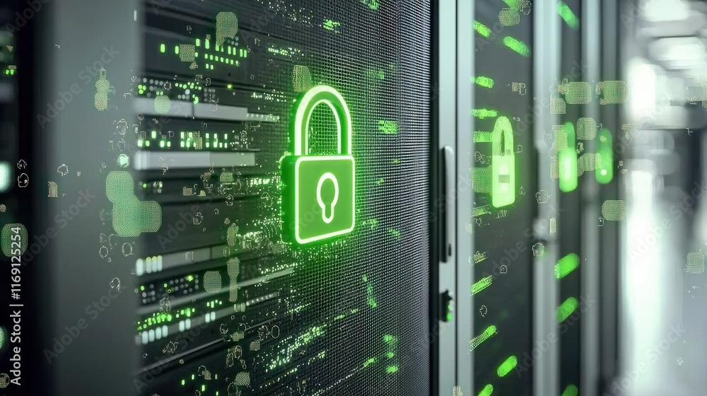Poster cybersecurity measures in data centers digital security infographic high-tech environment close-up v